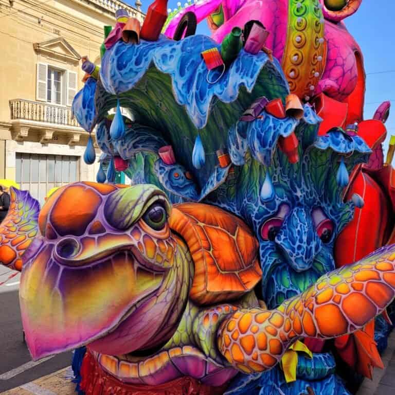 Vibrant carnival float with sea creatures