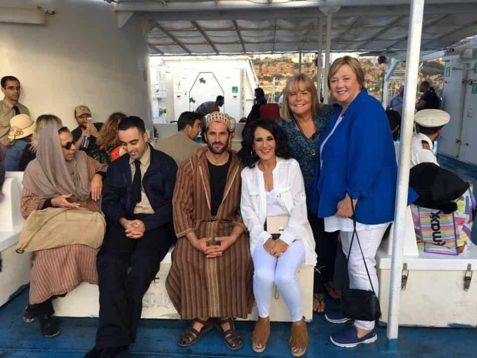 The cast of Birds of a Feather pose with extras on the Gozo Channel Ferry.