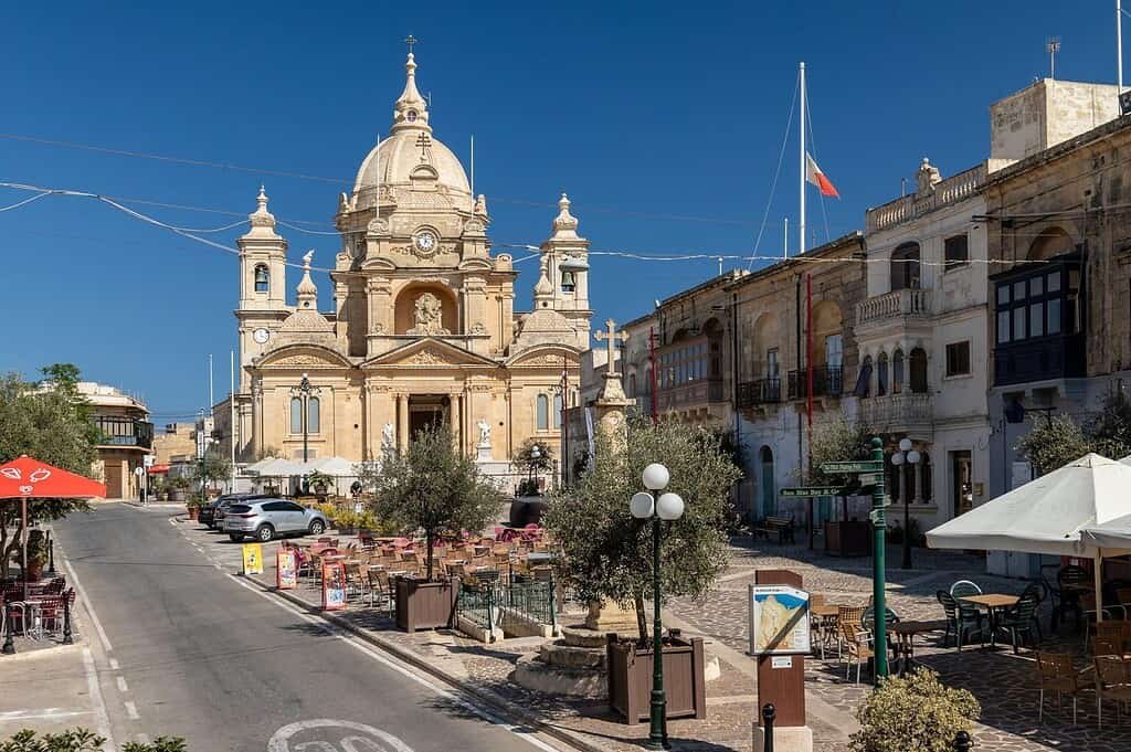 Nadur village square and parish church.