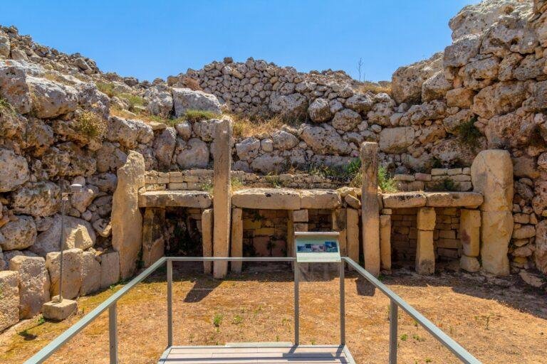 Ġgantija Temples, Xaghra, Gozo. Three square altars made of limestone.