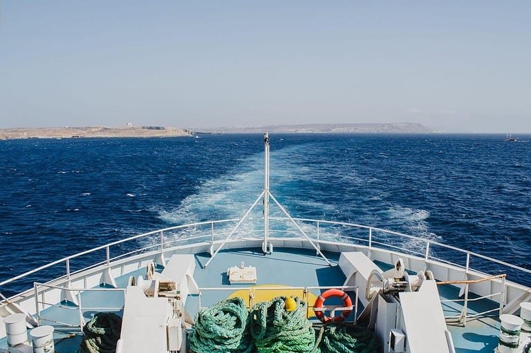 Bow of a Gozo Channel Ferry as it makes the journey to Malta.