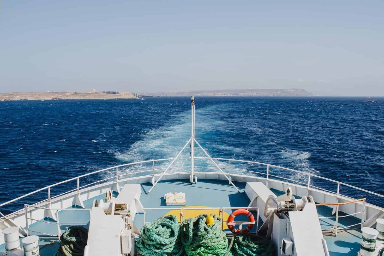 Bow of a Gozo Channel Ferry as it makes the journey to Malta.