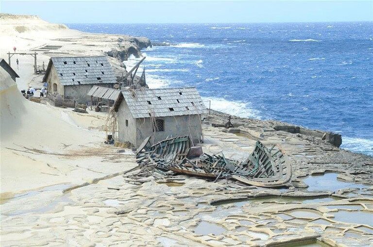 Ramshackle huts built on Xwejni Salt Pans.