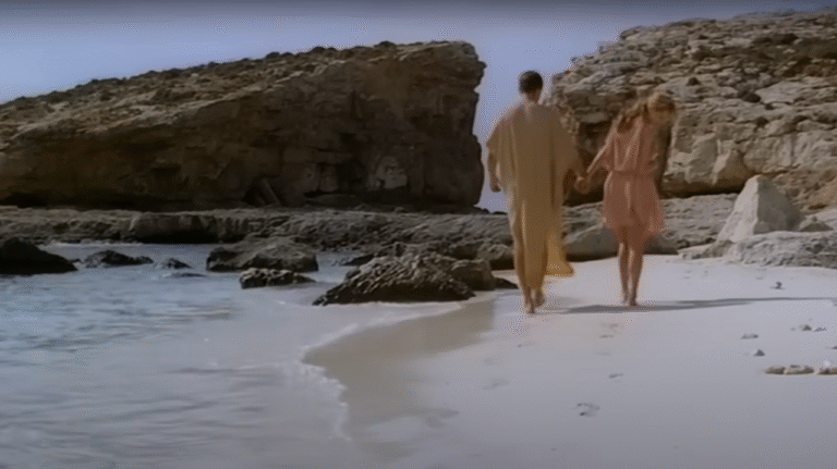 Helen, Emilia Fox, and Paris, Matthew Marsden, walk on Cominoto.