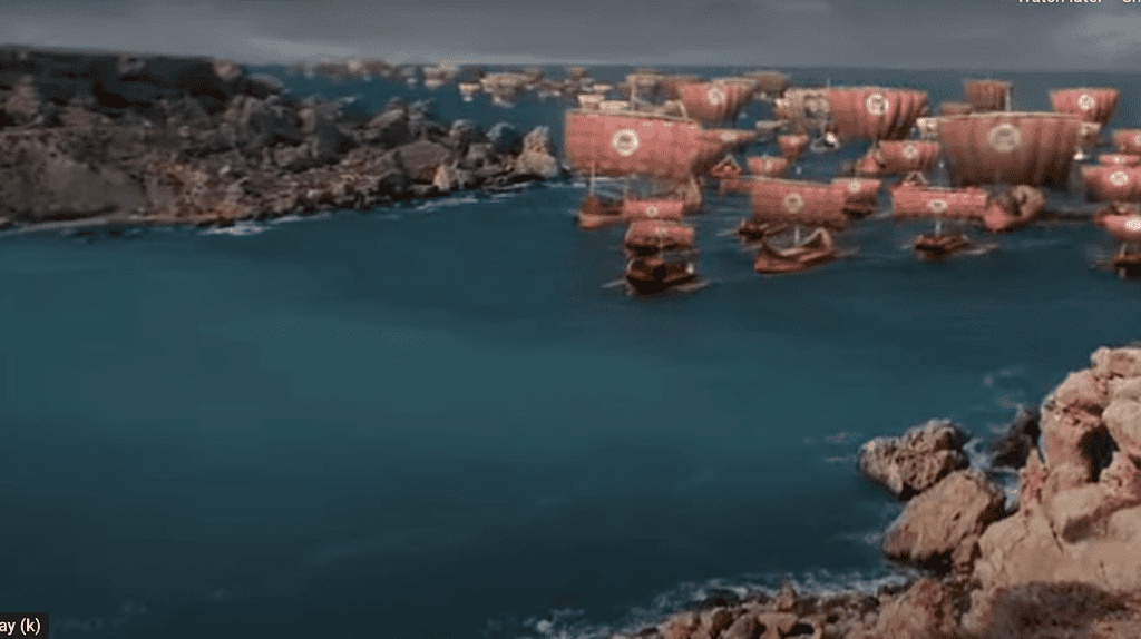 The Greek fleet sails into the Blue Lagoon.