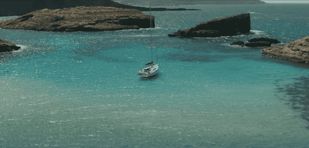 A yacht at anchor in the Blue Lagoon, Comino.