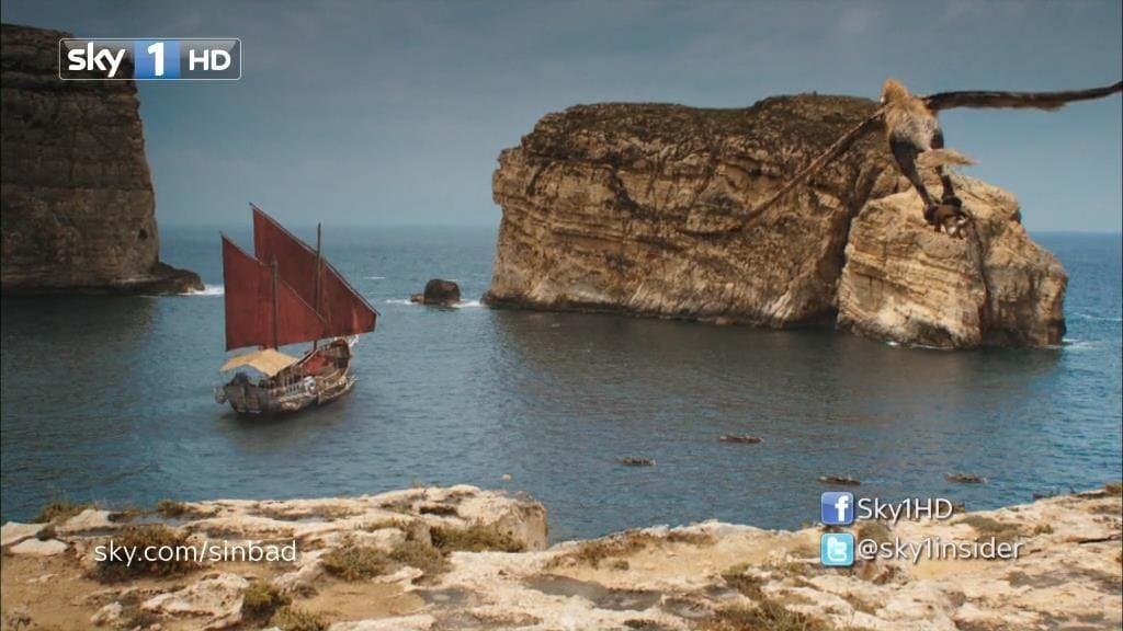 Ancient sail ship saling out of Dwerja Bay.