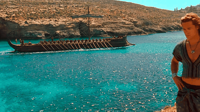 A Greek galley, berthed on Comino.