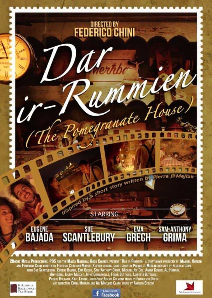 Dar ir-Rummien Pomegranate House movie poster promoting a short film inspired by a story written by Pierre J. Meljak.