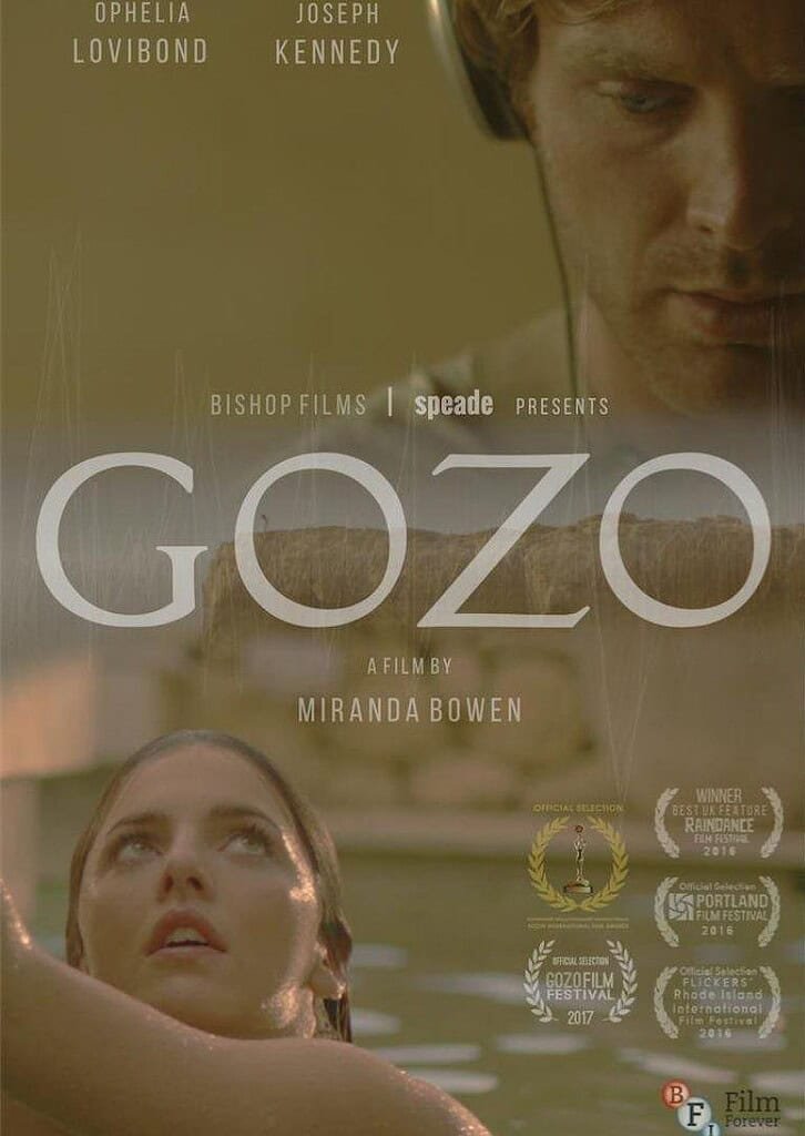 Film poster for "Gozo," a captivating movie set on the scenic island of Malta, featuring scenes of beautiful landscapes and compelling storytelling.