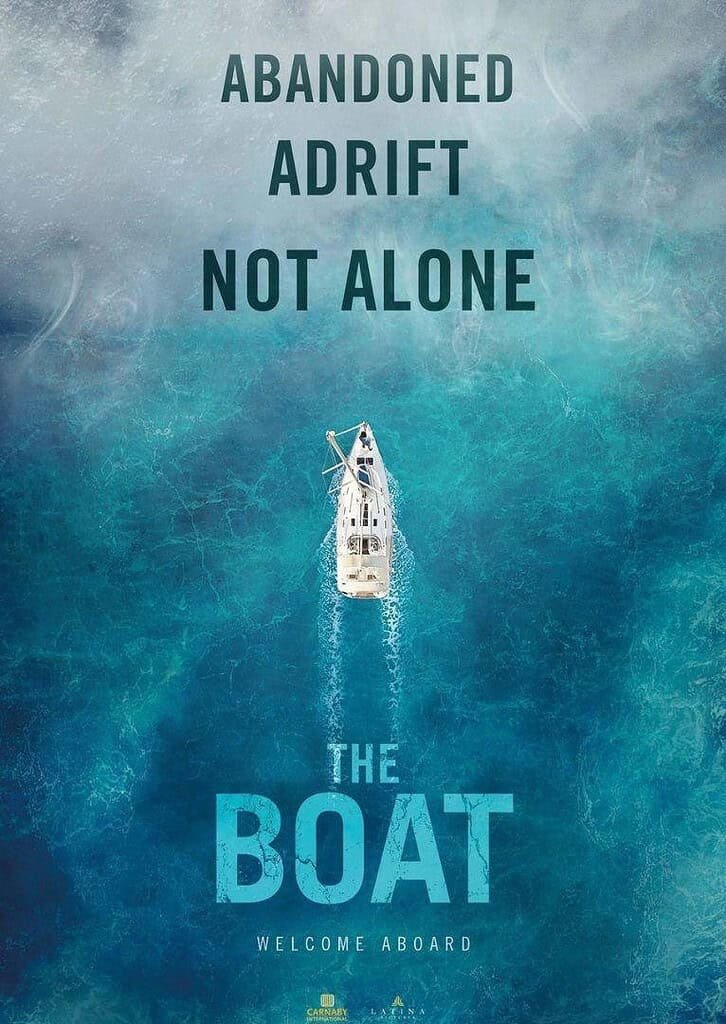 Abandoned boat drifting in open ocean with the words "Abandoned, Drift, Not Alone" overlaid.