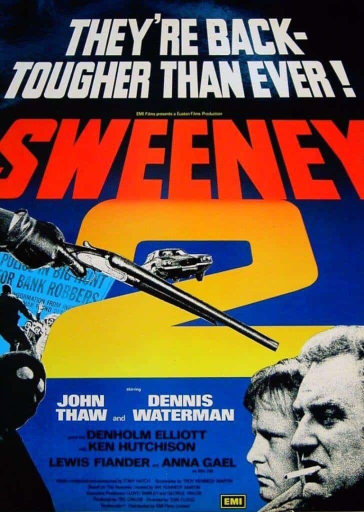 Iconic 1960s film poster for "Sweeney," featuring bold typography and classic British crime drama imagery.