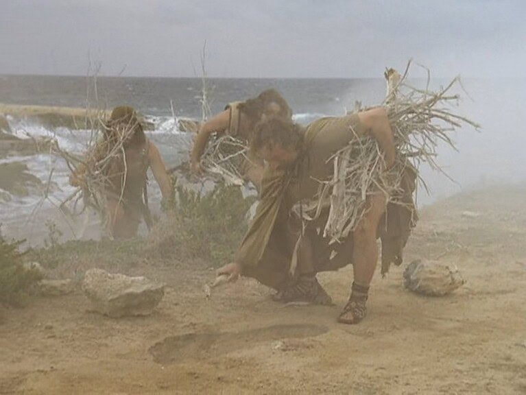 Odysseus' crew find the footprint of the Cyclops