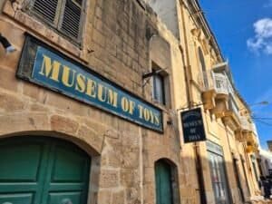 Museum of Toys sign on stone building in Xaghra, Gozo