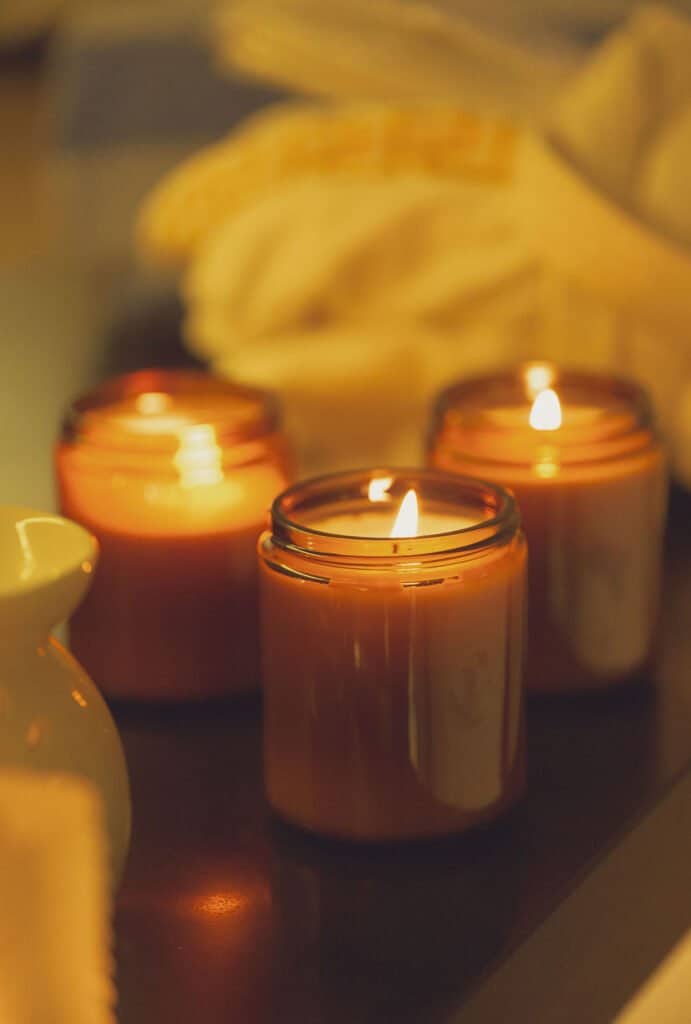 Lit candles in the treatment area at the Grand Hotel's ELEMIS Spa, Gozo
