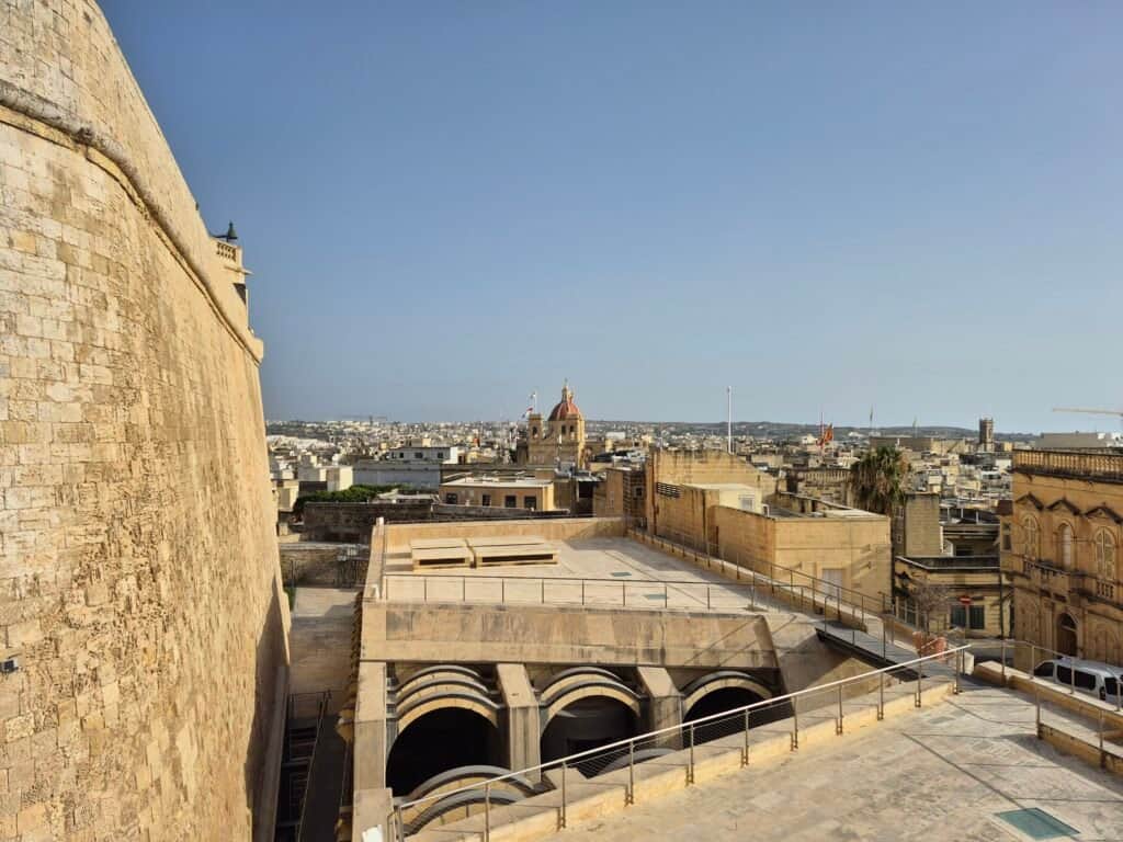 Historic cityscape with clear blue sky.
