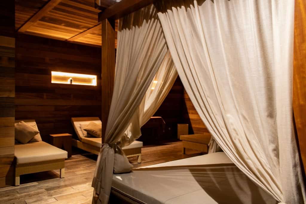 Curtained loungers in the hammam relaxation area at Kempinski Hotel San Lawrenz, Gozo